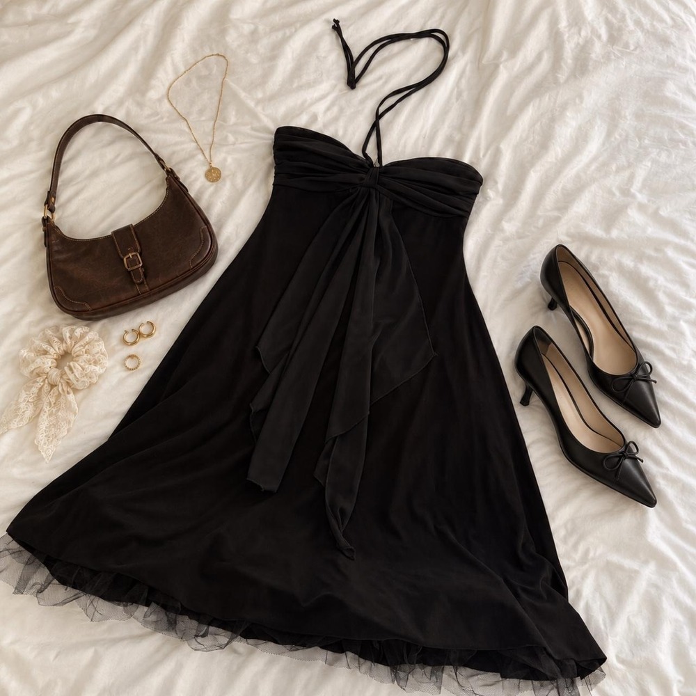 Y2K Black Halter Dress  Y2K B Darlin size 9 black halter party dress